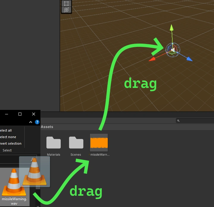 tutorial showing how to import audio files into unity and drag them onto the scene