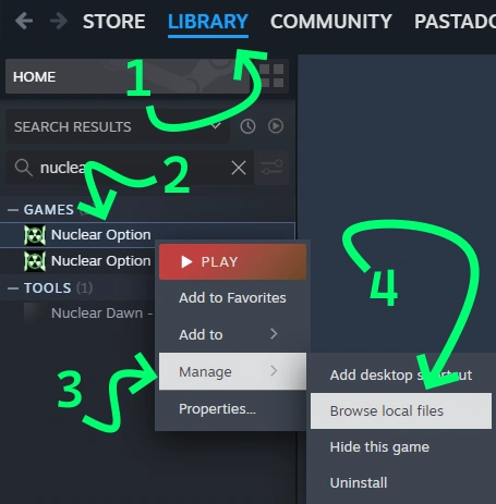 tutorial pic showing how to open local game files in Steam